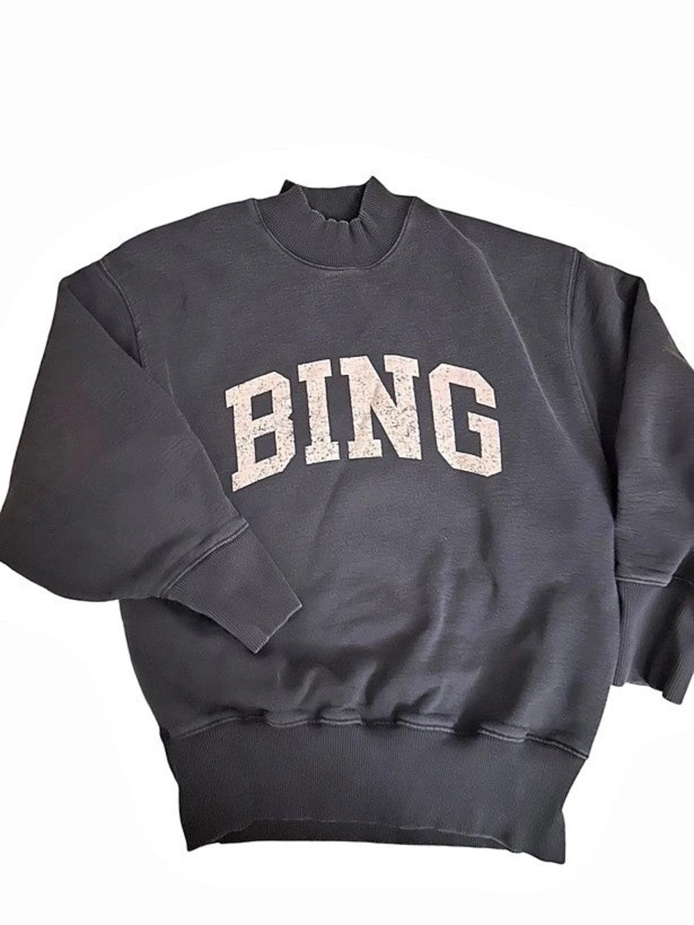 Anine Bing Graphic Print Mock Neck Sweatshirt Black Small